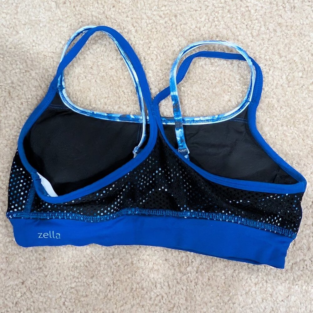 Zella sports bra, S, blue/black mesh